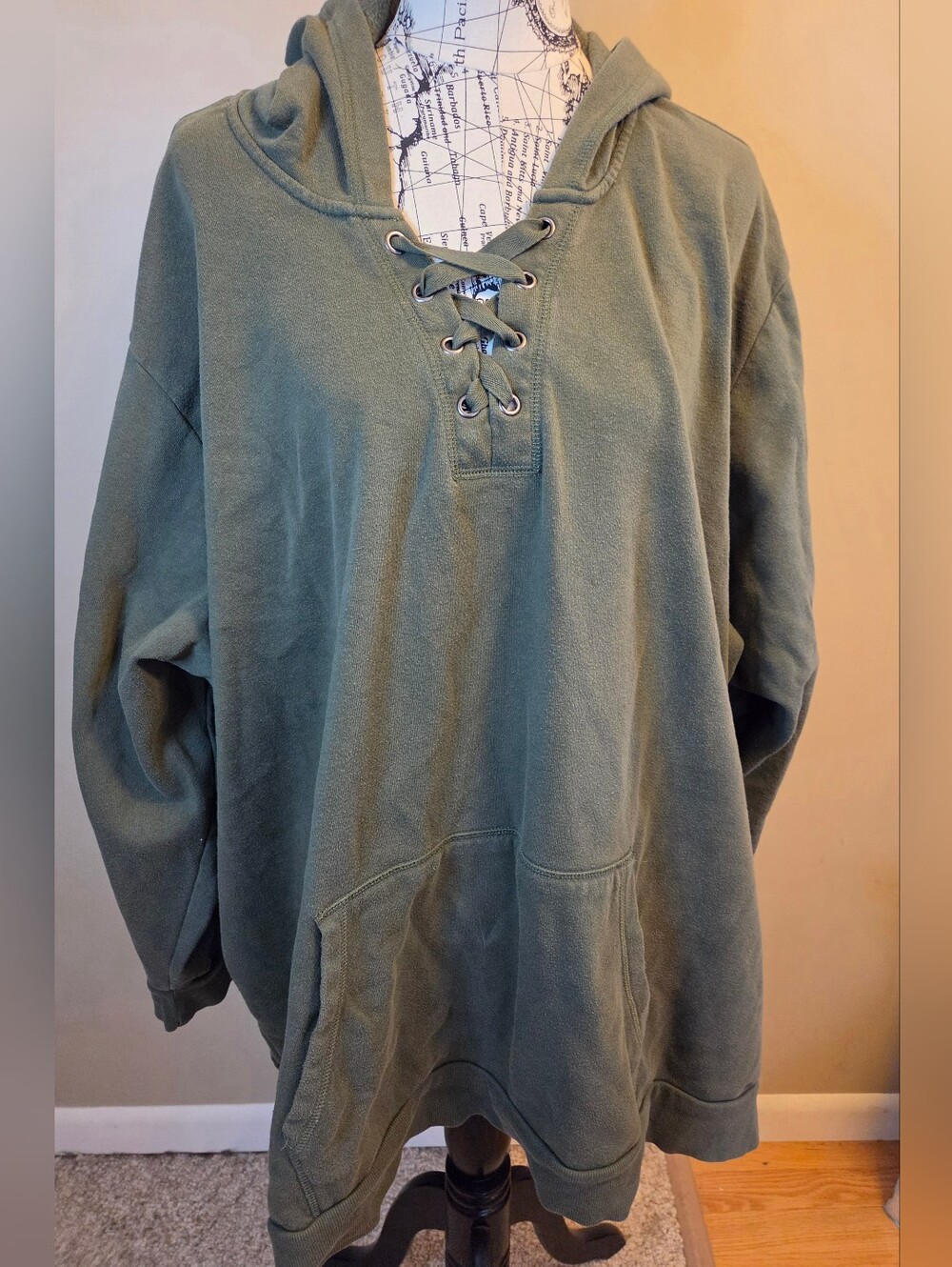 Torrid 6X Womens Army Green Lace Up Hoodie Sweatshirt Plus Size Pullover